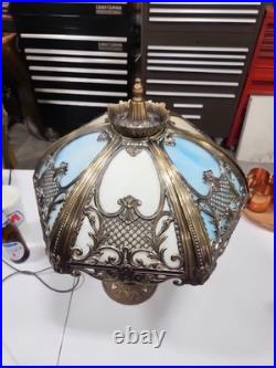 Antique Slag Glass Overlay Table Lamp, 25 1/2 Tall