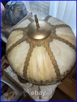 Antique Slag Glass Overlay Table Lamp, 25 1/2 Tall