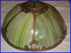 Antique Slag Glass Panel Electric Table Lamp 6 Panel Signed ML Co