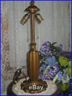 Antique Slag Glass Panel Electric Table Lamp Urn Handled Base