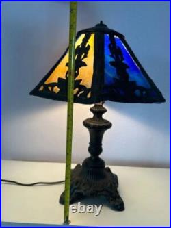 Antique Slag Glass Panel Empire Scenic Table Lamp
