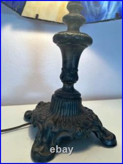 Antique Slag Glass Panel Empire Scenic Table Lamp