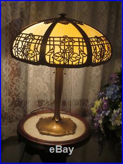 Antique Slag Glass Panel Lamp 8 Bent Panels Slag Glass Table Lamp