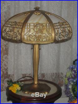 Antique Slag Glass Panel Lamp 8 Bent Panels Slag Glass Table Lamp