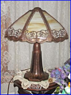 Antique Slag Glass Panel Lamp 8 Panels Smooth Amber Glass