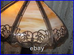 Antique Slag Glass Panel Lamp 8 Panels Smooth Amber Glass