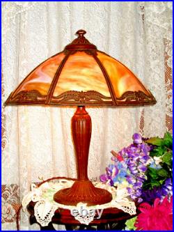 Antique Slag Glass Panel Lamp 8 Panels Smooth Amber Glass Original