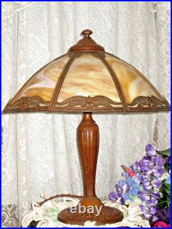 Antique Slag Glass Panel Lamp 8 Panels Smooth Amber Glass Original