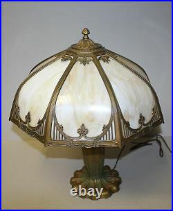 Antique Slag Glass Panel Lamp Double Socket Lamp
