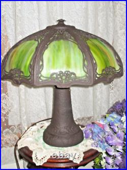Antique Slag Glass Panel Lamp Unusual Base