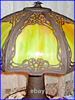 Antique Slag Glass Panel Lamp Unusual Base