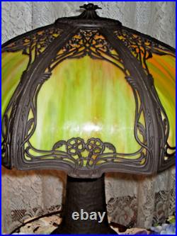 Antique Slag Glass Panel Lamp Unusual Base