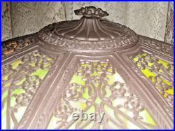 Antique Slag Glass Panel Lamp Unusual Base