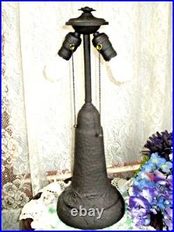 Antique Slag Glass Panel Lamp Unusual Base