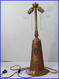 Antique Slag Glass Panel Lamp with Unique Blinking Lighthouse Lit Base