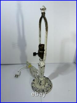Antique Slag Glass Panel Table Lamp Floral Cast Metal C1910-1930 Art Nouveau Era