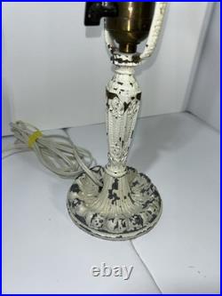 Antique Slag Glass Panel Table Lamp Floral Cast Metal C1910-1930 Art Nouveau Era