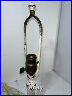 Antique Slag Glass Panel Table Lamp Floral Cast Metal C1910-1930 Art Nouveau Era