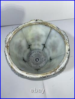 Antique Slag Glass Panel Table Lamp Floral Cast Metal C1910-1930 Art Nouveau Era