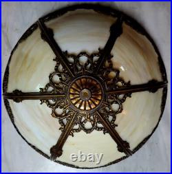 Antique Slag Glass Panel Table Lamp with Lighted Base