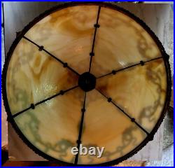 Antique Slag Glass Panel Table Lamp with Lighted Base