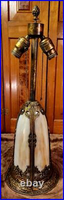 Antique Slag Glass Panel Table Lamp with Lighted Base
