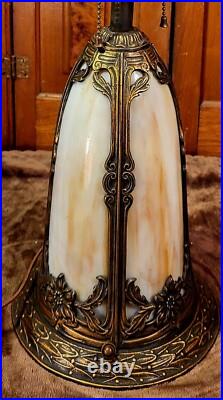Antique Slag Glass Panel Table Lamp with Lighted Base
