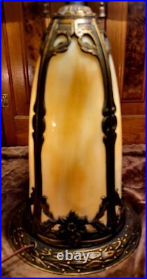 Antique Slag Glass Panel Table Lamp with Lighted Base
