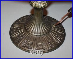 Antique Slag Glass Paneled Lamp Flowers on Base and Shade Frame Miller Co