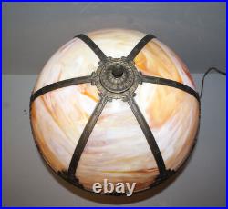 Antique Slag Glass Paneled Lamp Flowers on Base and Shade Frame Miller Co