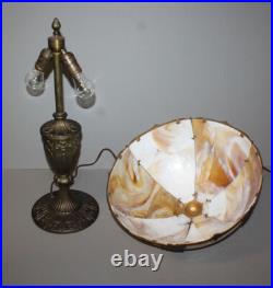 Antique Slag Glass Paneled Lamp Flowers on Base and Shade Frame Miller Co
