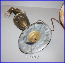 Antique Slag Glass Paneled Lamp Flowers on Base and Shade Frame Miller Co