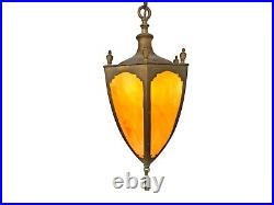 Antique Slag Glass Pendant Copper And Brass Six Sided