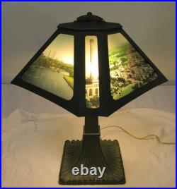 Antique Slag Glass Pictures / National Cash Register Employes Awards Lamp 1922