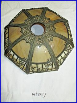 Antique Slag Glass Rare 16 Panel 2 Color Dogwood Pattern Electric Table Lamp