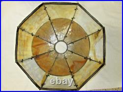 Antique Slag Glass Rare 16 Panel 2 Color Dogwood Pattern Electric Table Lamp