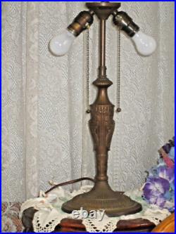 Antique Slag Glass Rare 16 Panel 2 Color Dogwood Pattern Electric Table Lamp