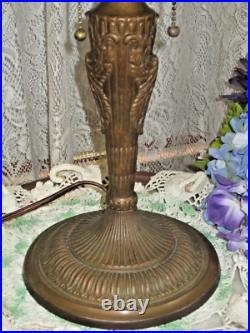 Antique Slag Glass Rare 16 Panel 2 Color Dogwood Pattern Electric Table Lamp