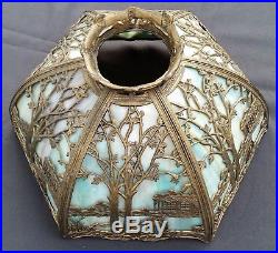 Antique Slag Glass Scenic Lamp Shade Miller, Salem Bros, Bradley & Hubbard