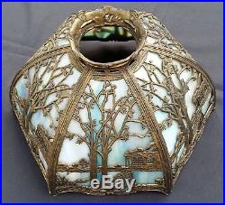 Antique Slag Glass Scenic Lamp Shade Miller, Salem Bros, Bradley & Hubbard