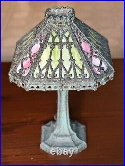 Antique Slag Glass & Solid Cast Iron Lamp From PLB&G Circa 1850-1900