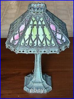 Antique Slag Glass & Solid Cast Iron Lamp From PLB&G Circa 1850-1900