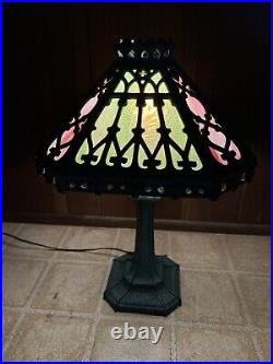 Antique Slag Glass & Solid Cast Iron Lamp From PLB&G Circa 1850-1900