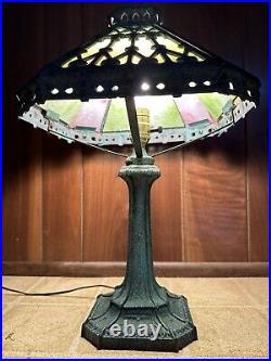 Antique Slag Glass & Solid Cast Iron Lamp From PLB&G Circa 1850-1900