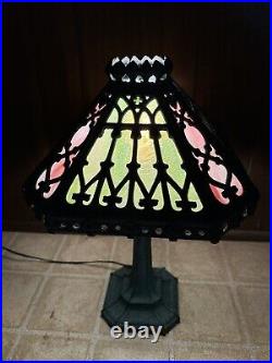 Antique Slag Glass & Solid Cast Iron Lamp From PLB&G Circa 1850-1900