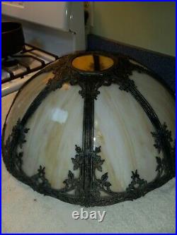 Antique Slag Glass Spelter Table Lamp