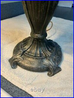 Antique Slag Glass Spelter Table Lamp