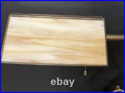 Antique Slag Glass Swivel Cased Stained Glass Shade Banker's Desk Lamp Brass