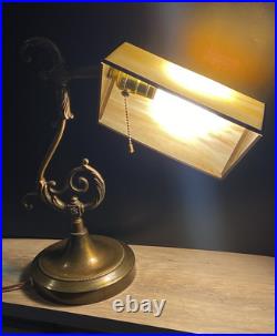 Antique Slag Glass Swivel Cased Stained Glass Shade Banker's Desk Lamp Brass