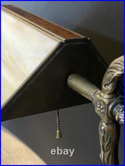 Antique Slag Glass Swivel Cased Stained Glass Shade Banker's Desk Lamp Brass